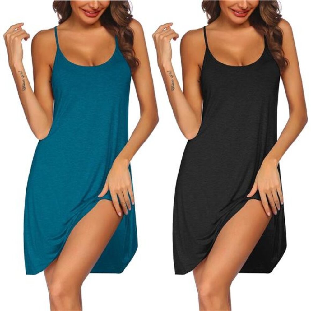 Women's Nightgown 2-Pack Sleeveless Sleepwear Racerback Chemise Tank Dress